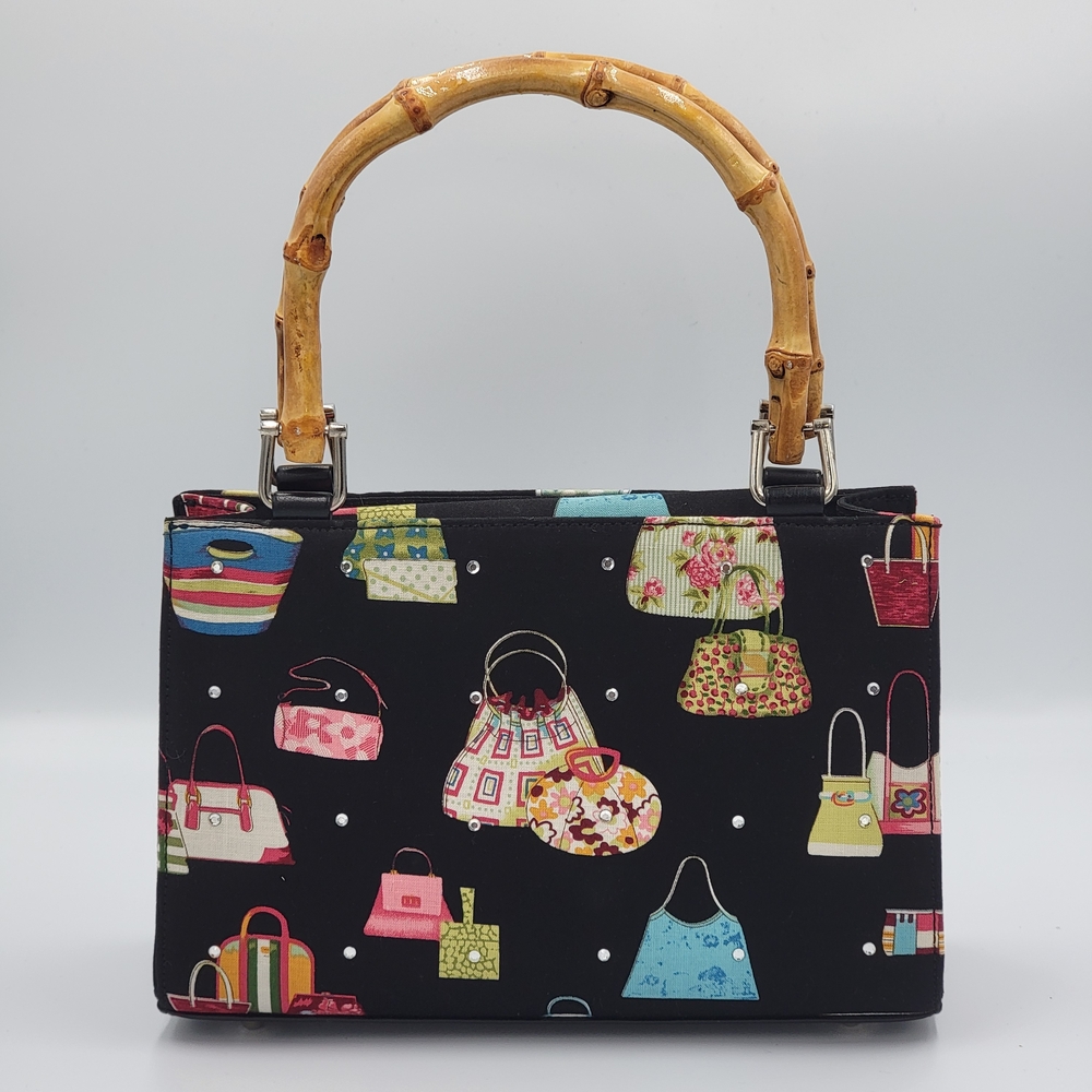 Stylish Black Handbag with Bamboo Handle